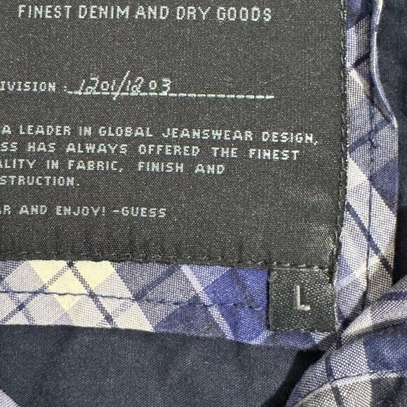 Guess Men Size L Blue White Black Plaid Western Shirt Pearl Snap Buttons No. 81 - Picture 5 of 10